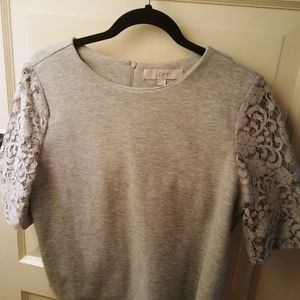 Loft grey top with lace sleeves